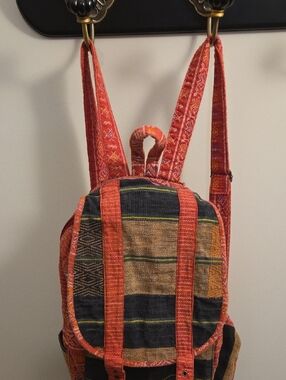 Boho Red Multicolor Woven Backpack for Women (N32)